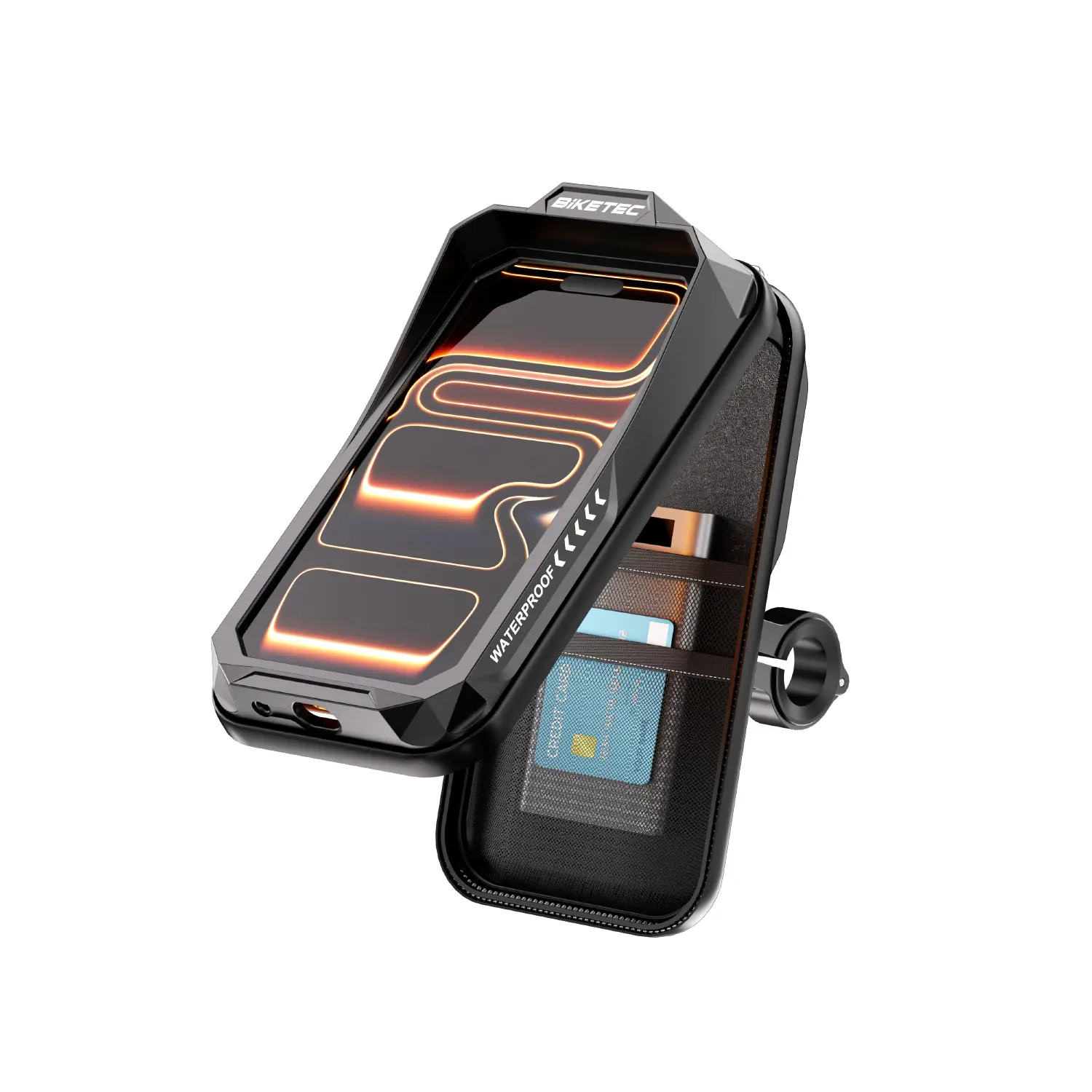 BIKETEC PRO pouzdro vodotěsné s držákem na telefon montované na řídítka nebo zrcátko (BIKETEC PRO pouzdro vodotěsné s držákem na telefon montované na)