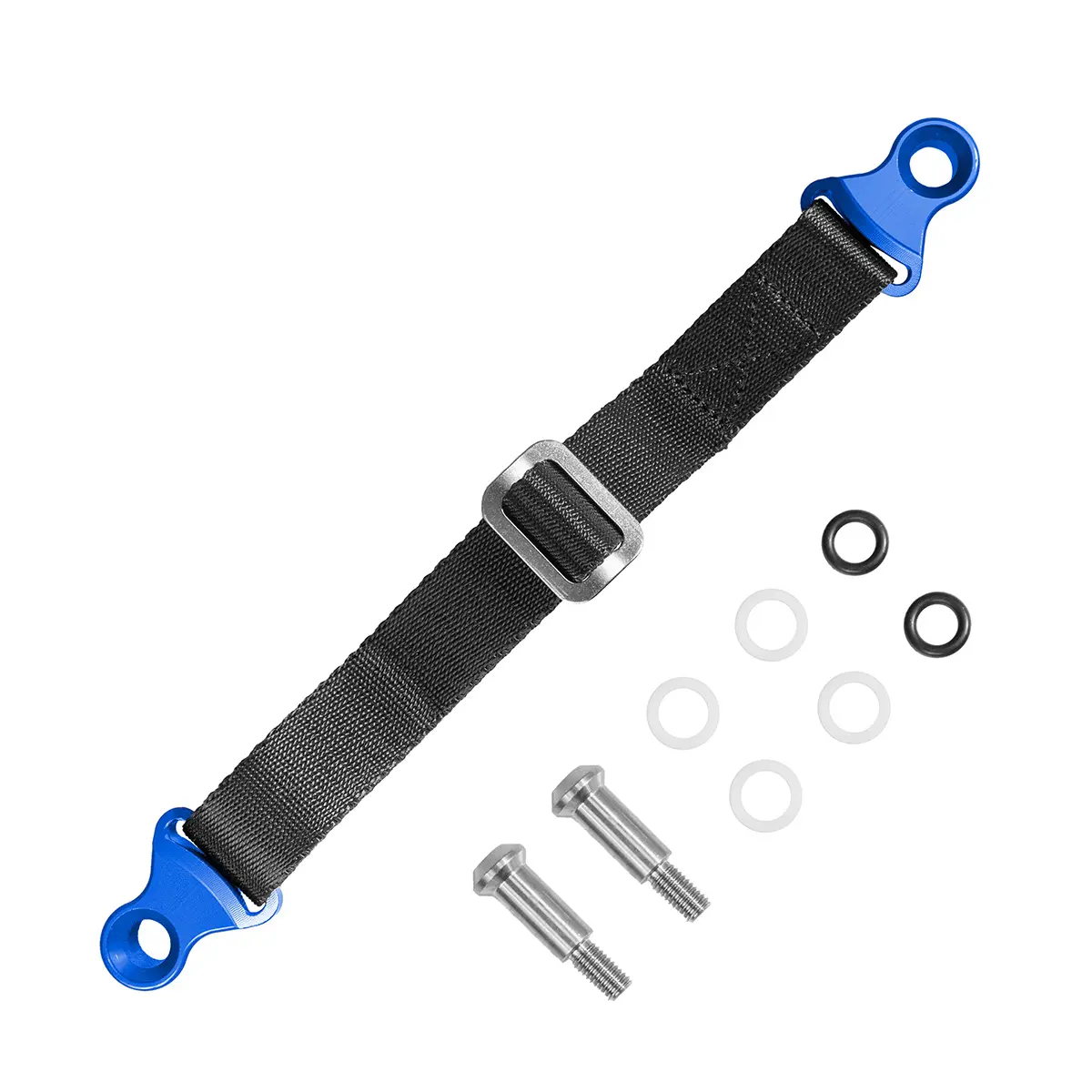 BIKETEC textilní pásek na vytahování motocyklu pro japonské motocykly včetně šroubů, 350mm X 2,5mm X 25mm barva černá/modrá ( )