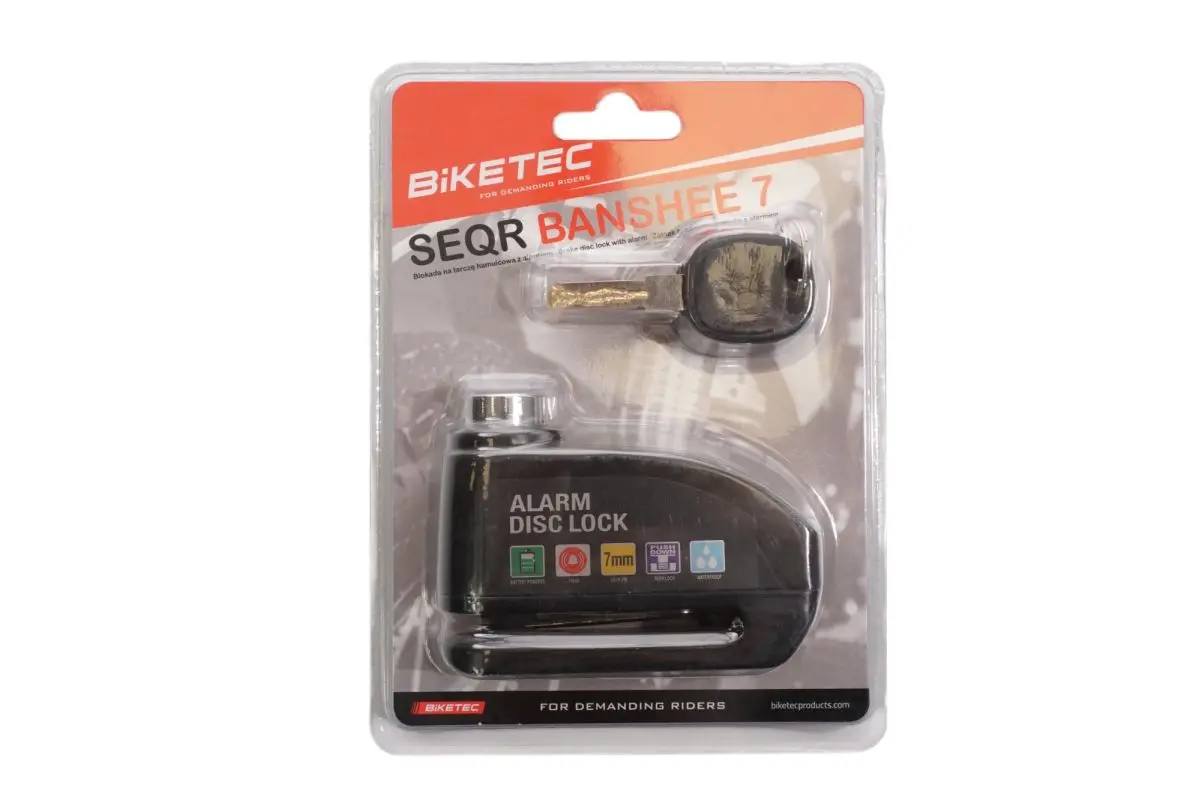 BIKETEC SEQR zámek brzdového kotouče s alarmem SCREAMER 100DB, čep 6mm, rozměr: 94mm X 58mm, 3klíče ( )