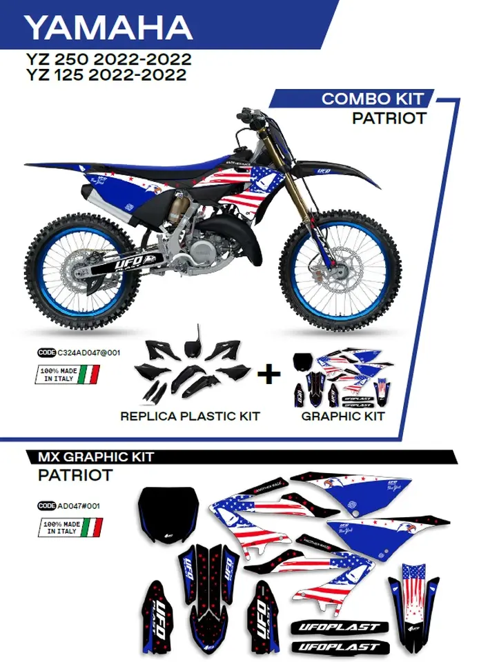UFO kompletní sada plastů YAKIT324001 PLUS sada samolepek (dýhy) YAMAHA YZ 125/250 22-26, v sadě přední tabulka (YA04860) a kryty tlumičů (YA04814)