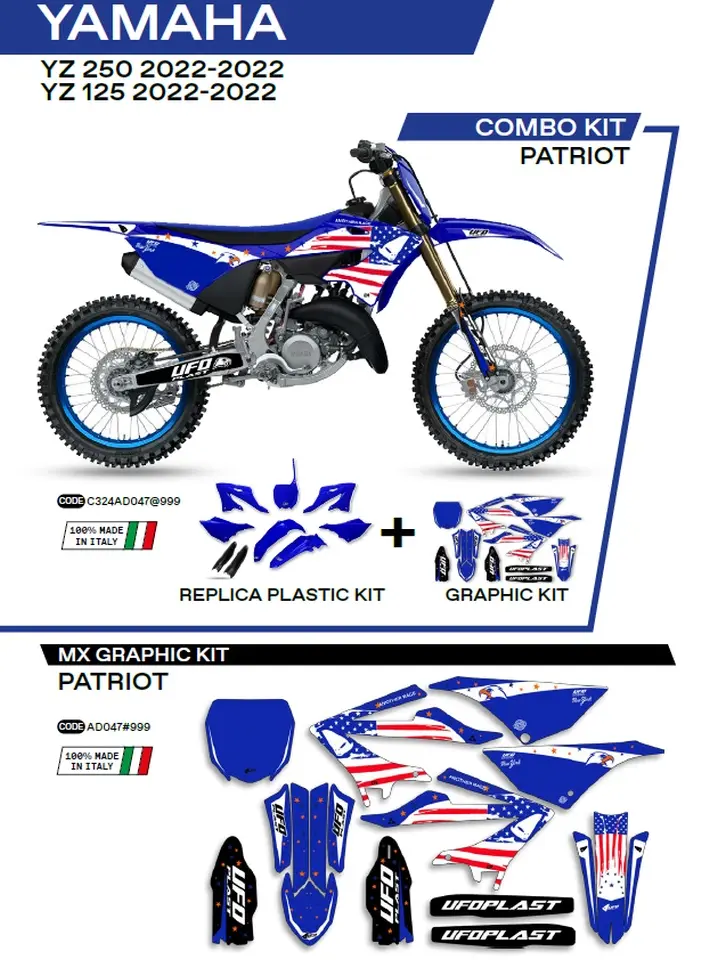 UFO kompletní sada plastů YAKIT324999 PLUS sada samolepek (dýhy) YAMAHA YZ 125/250 22 v sadě přední tabulka (YA04860) a kryty tlumičů (YA04814)