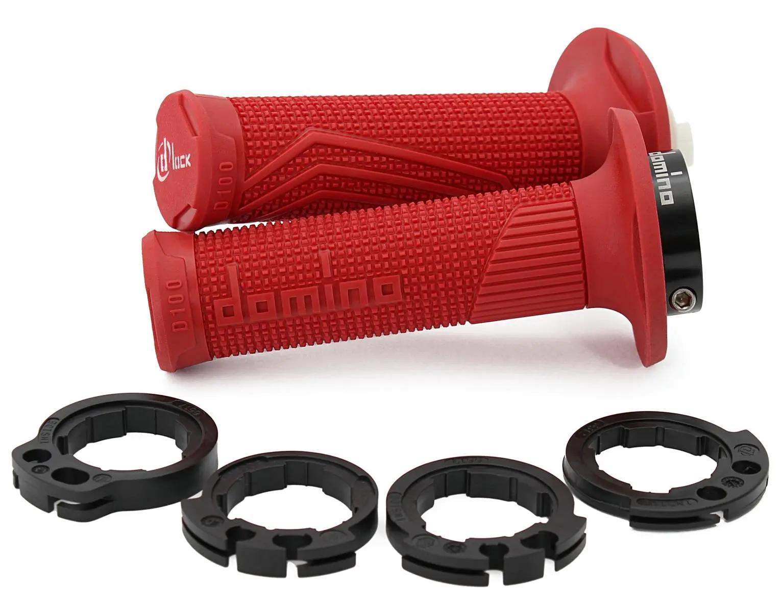 DOMINO rukojeti (gripy) OFF ROAD D-LOCK (s adaptéry plynu - KTM, HUSQVARNA, GASGAS, HONDA, KAWASAKI, SUZUKI, YAMAHA) barva červená ( )