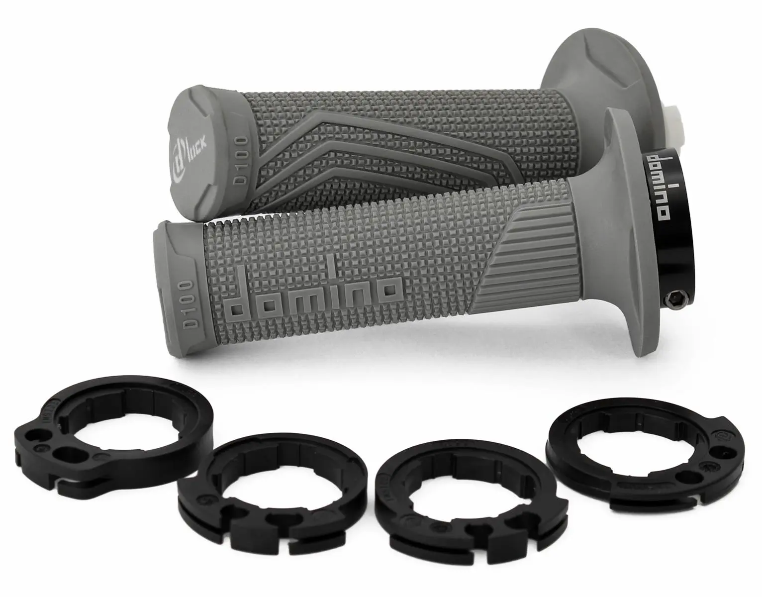 DOMINO rukojeti (gripy) OFF ROAD D-LOCK (s adaptéry plynu - KTM, HUSQVARNA, GASGAS, HONDA, KAWASAKI, SUZUKI, YAMAHA) barva šedá (DOMINO rukojeti)