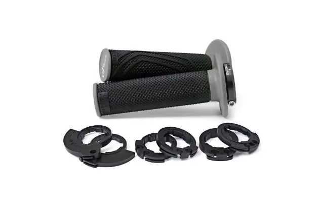DOMINO rukojeti (gripy) OFF ROAD D-LOCK 2T / 4T (s adaptéry plynu - KTM, HUSQVARNA, GASGAS, HONDA, KAWASAKI, SUZUKI, YAMAHA a další) barva černá/šedá