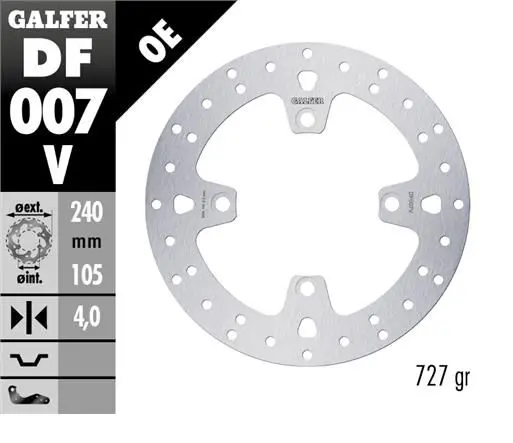 GALFER brzdový kotouč zadní HONDA XL 600/650/700V TRANSALP 91-07; CB 500 97-05; CB750 92-02; CB 900 HORNET 02-07; BUELL 93-10 (240X105,5X4mm)