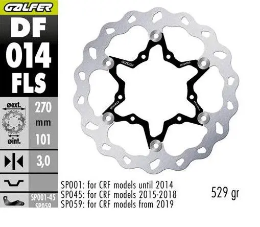 GALFER přední brzdový kotouč HONDA CR 125R/250R 95-07, CR 500 95-00, CRF 250R/450R 02- WAVE (270X101X3mm) (OVERSIZE 270) ( )