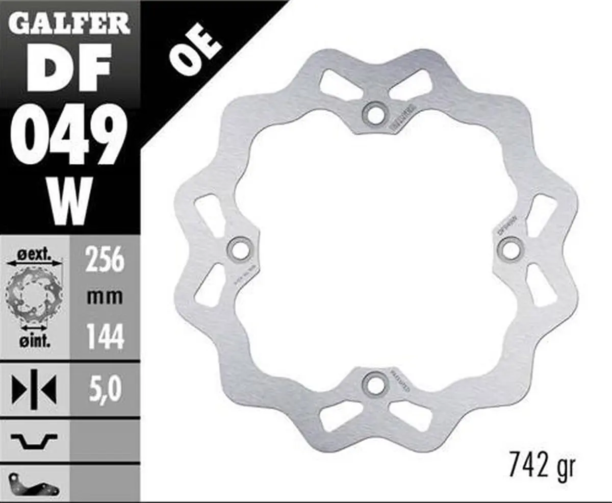 GALFER brzdový kotouč zadní HONDA XRV 750 AFRICA TWIN 90-; CMX 1100 REBEL 21-; NT 1100 22- (WAVE FIXED) (256X144X5mm) (GALFER brzdový kotouč zadní)