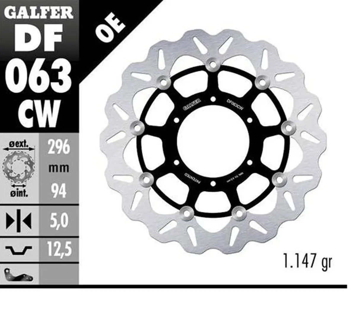 GALFER přední brzdový kotouč HONDA CBR 600F4 i SPORT 01-10; CB 900 HORNET 01-; VTX 1800C 01- (WAVE FLOATING) (296X94X5mm) (GALFER přední brzdový)