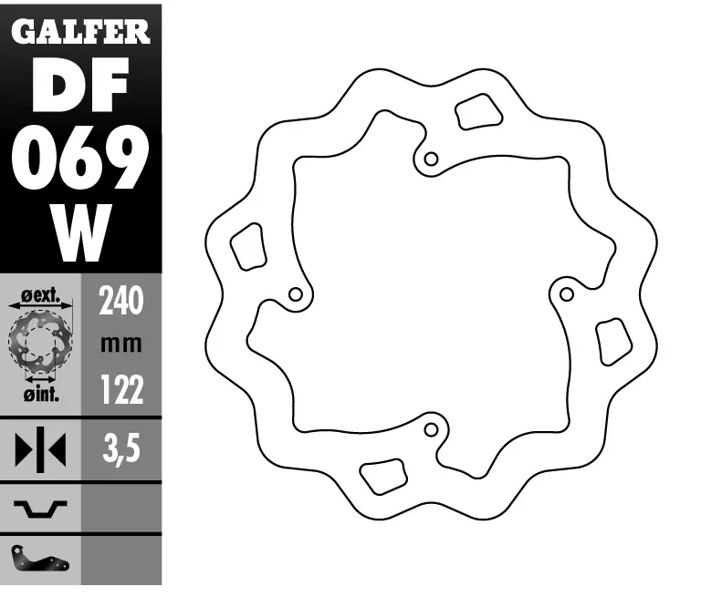 GALFER zadní brzdový kotouč HONDA CR 125R/250R 95-07, CR 500 95-00, CRF 250R/450R 02- WAVE (240X122X4mm) (GALFER zadní brzdový kotouč HONDA CR)
