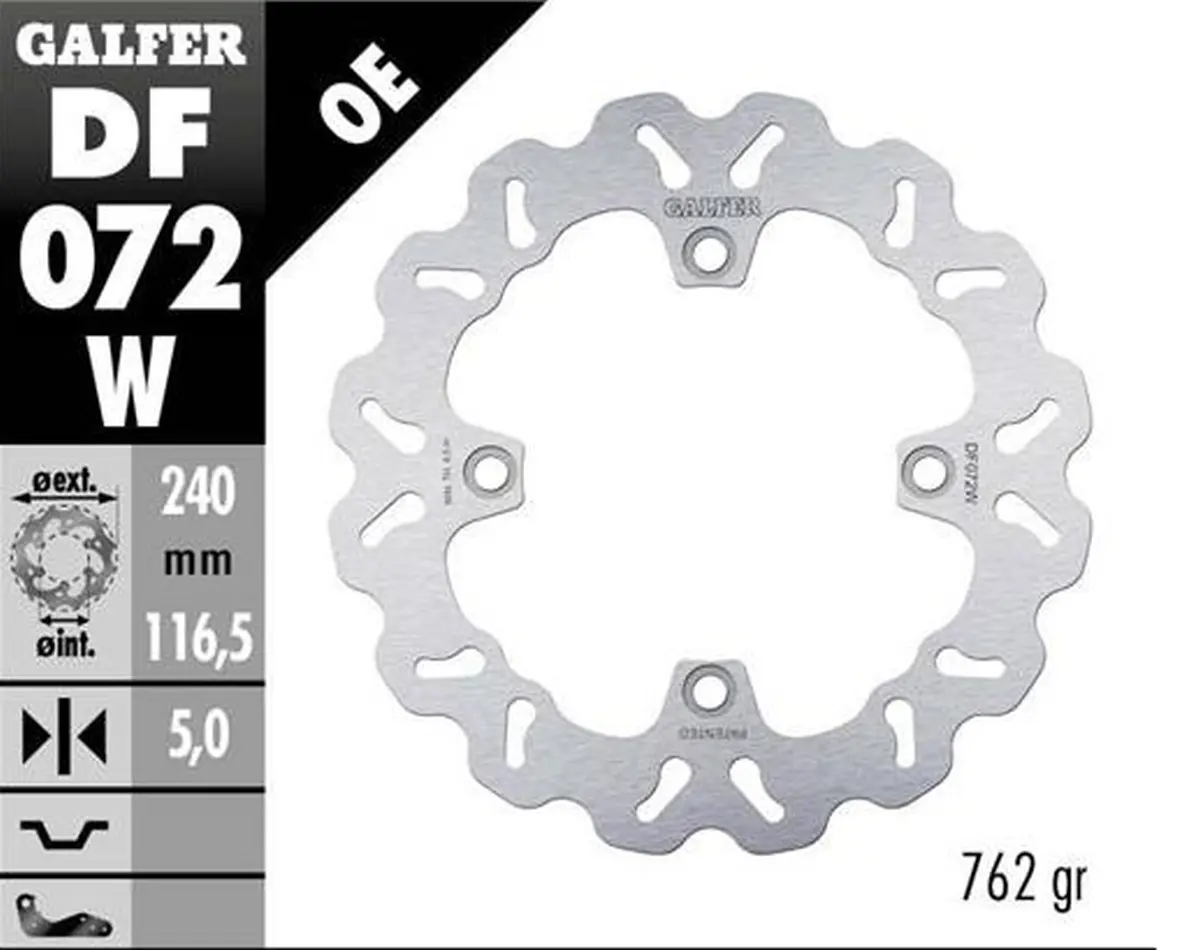 GALFER brzdový kotouč zadní HONDA CBF 500N 04-; CB 600 HORNET 07-; CBF 600S/N 04-; CB 750 HORNET 22- (WAVE FIXED) (240X116,5X5mm) (GALFER brzdový)