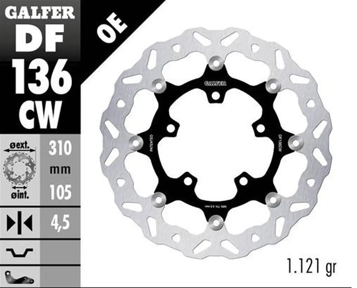 GALFER brzdový kotouč přední HONDA CB 500X (ABS) 19-21, CB 650R 19-23; CBR 650R 19-23 (WAVE FLOATING) (310X105X4,5mm) (GALFER brzdový kotouč přední)