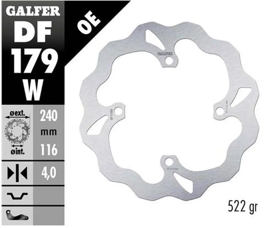 GALFER brzdový kotouč zadní KAWASAKI KX 125/250 03-, KX 250F/450F 04-19, SUZUKI RM 250Z 04-06 WAVE (240X116X4mm) (GALFER brzdový kotouč zadní)