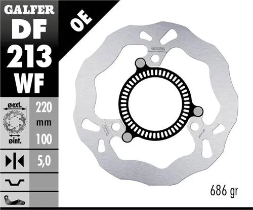 GALFER brzdový kotouč zadní KAWASAKI NINJA 300 R SP (ABS) 13-, NINJA 400 / ABS 18-, Z 400 20- (220X100X5mm) WAVE (GALFER brzdový kotouč zadní)