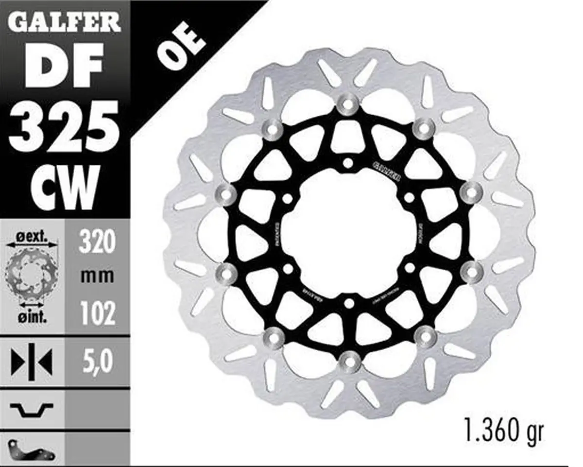 GALFER brzdový kotouč přední SUZUKI GSXR 1000R 16- (WAVE FLOATING) (320X102X5mm) (GALFER brzdový kotouč přední SUZUKI GSXR 1000R 16- (WAVE FLOATING))