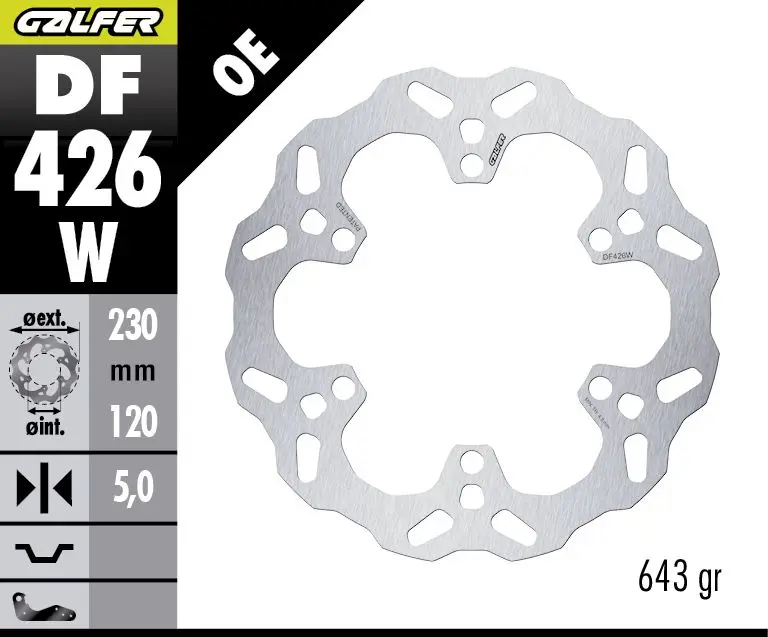 GALFER brzdový kotouč zadní KAWASAKI KLE 500 '26- (WAVE FIXED) (230X120X5MM) (GALFER brzdový kotouč zadní KAWASAKI KLE 500 '26- (WAVE FIXED))