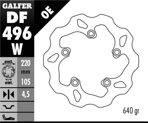 GALFER brzdový kotouč zadní YAMAHA R6 03-16, R1 04-14 (220X105X4,5) WAVE (NG903) (GALFER brzdový kotouč zadní YAMAHA R6 03-16, R1 04-14 (220X105X4,5))