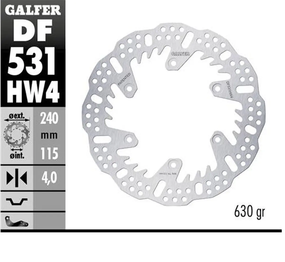 GALFER brzdový kotouč zadní YAMAHA YZ 125 22-24; YZ 250 22-24; YZ 250F 21-24; YZ 450F 20-24; WR 250F 17-24; WR 450F 20-24 (240X115X4mm) SHARK ENDURO