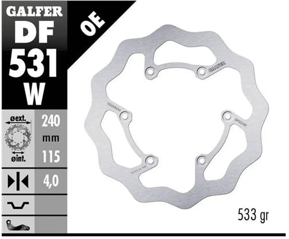 GALFER zadní brzdový kotouč YAMAHA YZ 250 22-, YZ 250F 21-, YZ 450F 20- WAVE (240X115X4mm) (GALFER zadní brzdový kotouč YAMAHA YZ 250 22-, YZ 250F)