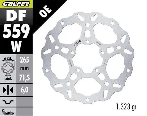 GALFER brzdový kotouč zadní DUCATI DESERT 937X 21-; DESERT 937X RALLY 24-; MULTISTRADA V4 1150/1158/1103 21- (WAVE DISC) (265X71,5X6mm) (GALFER)