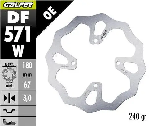 GALFER brzdový kotouč zadní KTM 65 SX 25-, HUSQVARNA TC 65 25-, GAS GAS MC 65 25- (180X67X3) WAVE (GALFER brzdový kotouč zadní KTM 65 SX 25-,)
