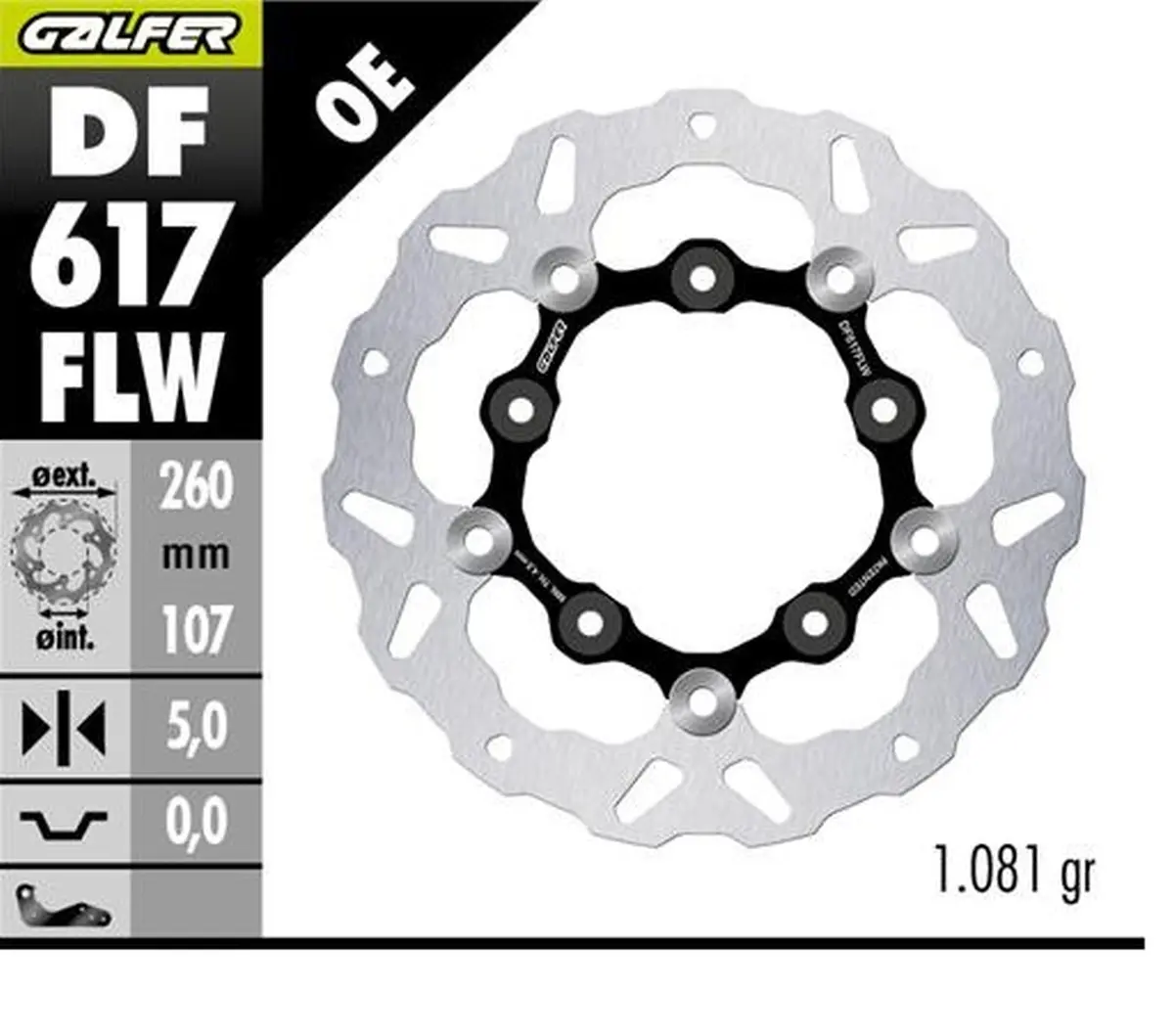 GALFER brzdový kotouč zadní KTM 890SMT 23-25 (WAVE FLOATING) (260X107X5mm) (GALFER brzdový kotouč zadní KTM 890SMT 23-25 (WAVE FLOATING))