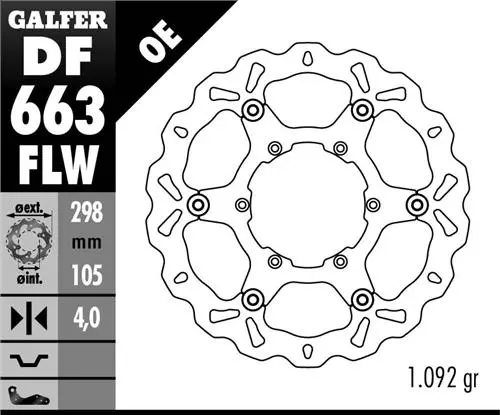 GALFER brzdový kotouč přední BMW F 650/700/800 GS 93-13 (298X105X4) WAVE (GALFER brzdový kotouč přední BMW F 650/700/800 GS 93-13 (298X105X4) WAVE)