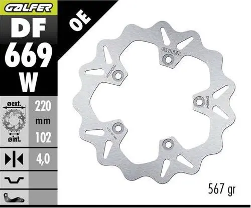 GALFER brzdový kotouč zadní APRILIA RS 125/250/457/660 92-24; RSV 1000 MILLE 98-00; RSV 1000 TUONO 02-; (WAVE FIXED) (220X102X5mm) (GALFER brzdový)