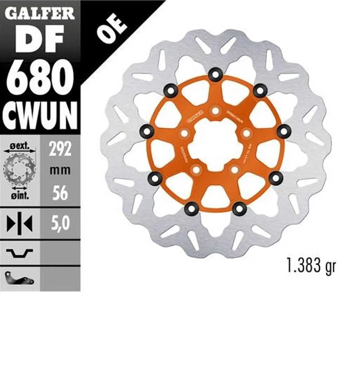 GALFER přední brzdový kotouč HARLEY-DAVIDSON (292X56X5) (WAVE) plovoucí barva oranžová (GALFER přední brzdový kotouč HARLEY-DAVIDSON (292X56X5))