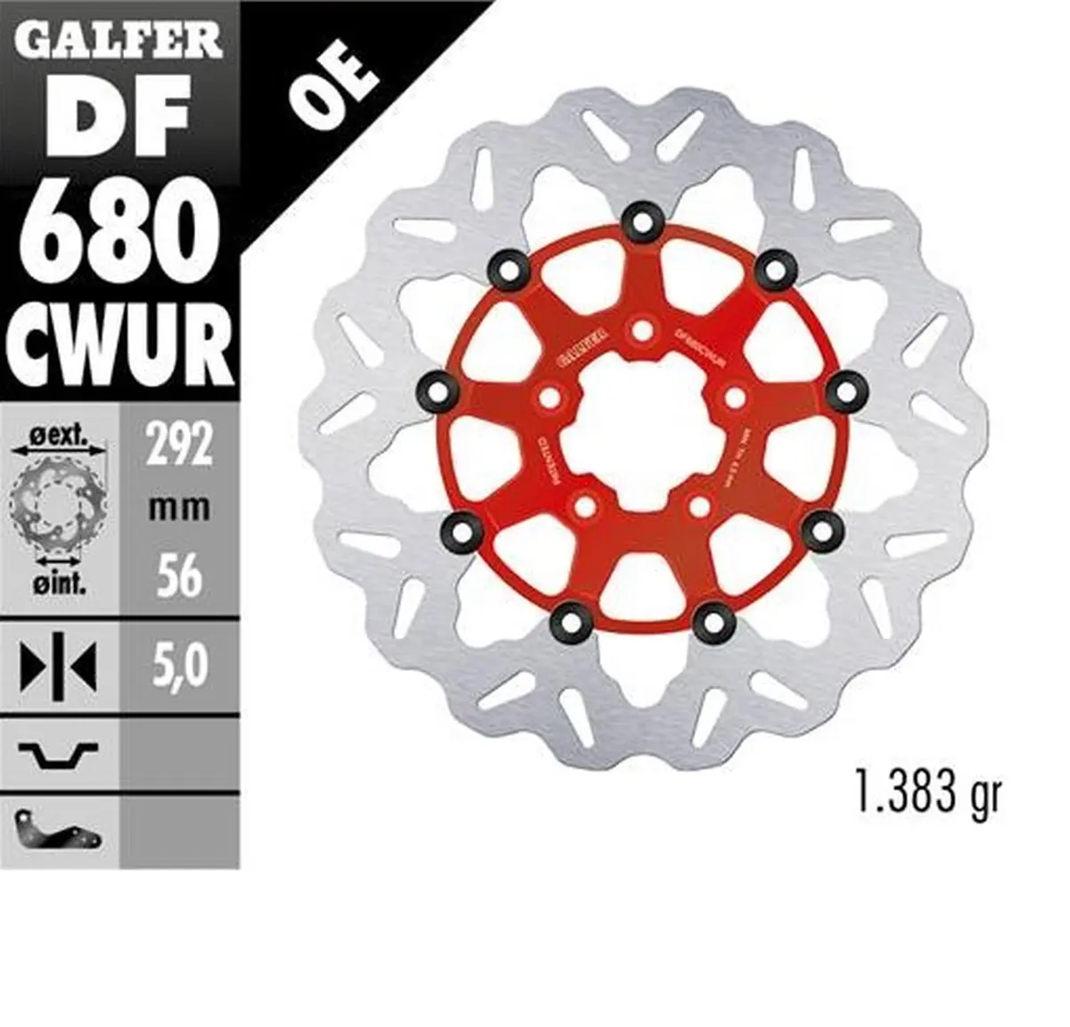 GALFER přední brzdový kotouč HARLEY-DAVIDSON (292X56X5) (WAVE) plovoucí barva červená (GALFER přední brzdový kotouč HARLEY-DAVIDSON (292X56X5) (WAVE))