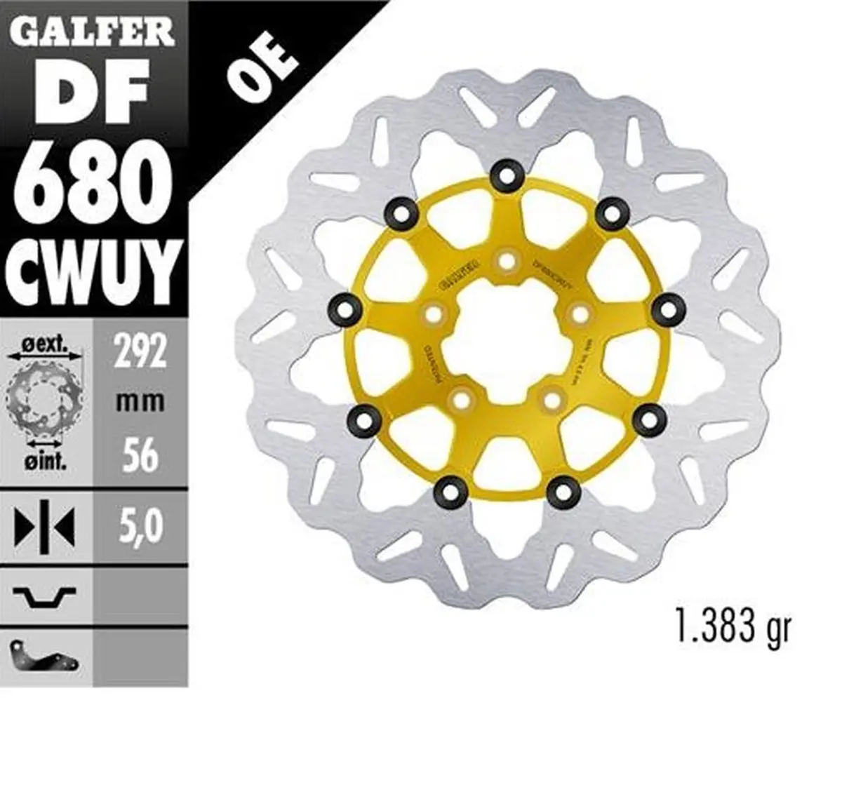 GALFER přední brzdový kotouč HARLEY-DAVIDSON (292X56X5) (WAVE) plovoucí barva zlatá (GALFER přední brzdový kotouč HARLEY-DAVIDSON (292X56X5) (WAVE))