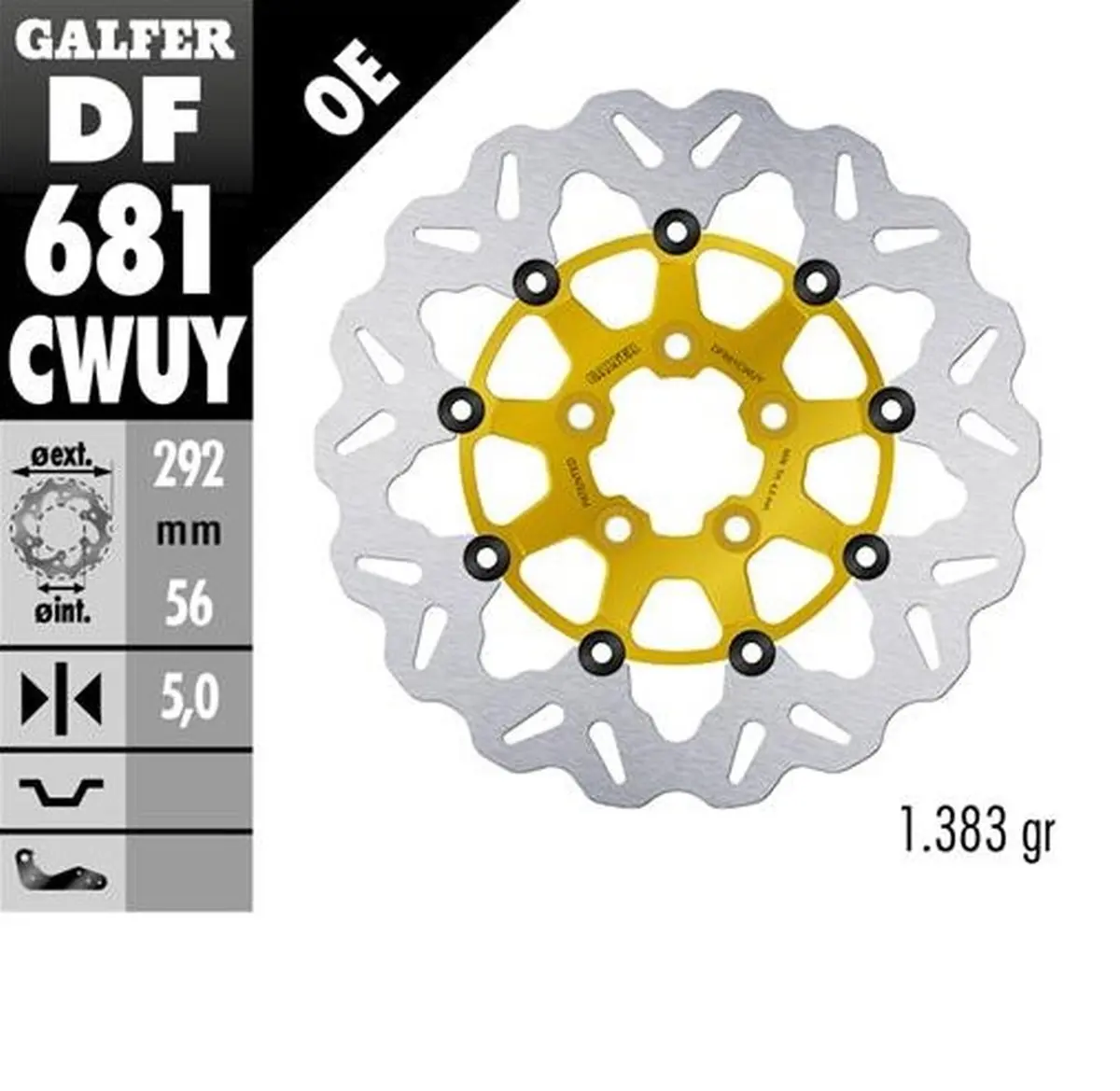GALFER přední brzdový kotouč / zadní HARLEY-DAVIDSON (292X56X5) (WAVE) plovoucí barva zlatá ( )