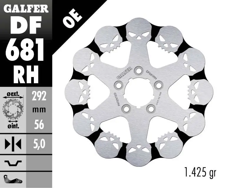 GALFER přední / zadní brzdový kotouč HARLEY-DAVIDSON (292X56X5) SKULL (motiv lebky) (GALFER přední / zadní brzdový kotouč HARLEY-DAVIDSON (292X56X5))