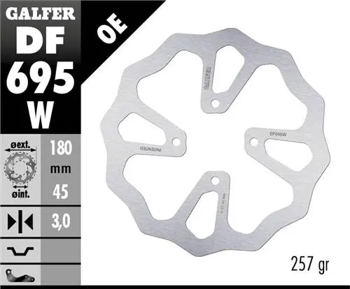 GALFER brzdový kotouč zadní KTM 65 SX 23-24; HUSQVARNA TC 65 23-24; GAS GAS MC 65 23-24 (180X45X3) (4X6,25mm) WAVE ( )