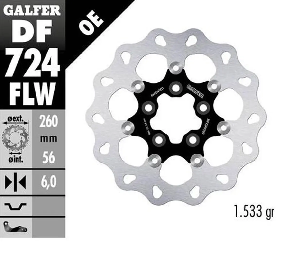 GALFER přední brzdový kotouč HARLEY-DAVIDSON (260X56X6) plovoucí (WAVE DISC FLOATING) (GALFER přední brzdový kotouč HARLEY-DAVIDSON (260X56X6))