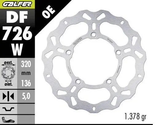 GALFER brzdový kotouč zadní BMW K 1600GT 11; K 1600 GRAND AMERICA 18- (WAVE FIXED) (320X136X5mm) (GALFER brzdový kotouč zadní BMW K 1600GT 11; K 1600)