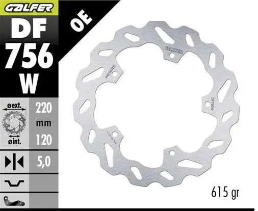 GALFER brzdový kotouč zadní BMW HP 4 12-; M 1000R 21-; S 1000 R 14-23; S 1000RR 09-20 (WAVE FIXED) (220X120X5mm) (GALFER brzdový kotouč zadní BMW HP)