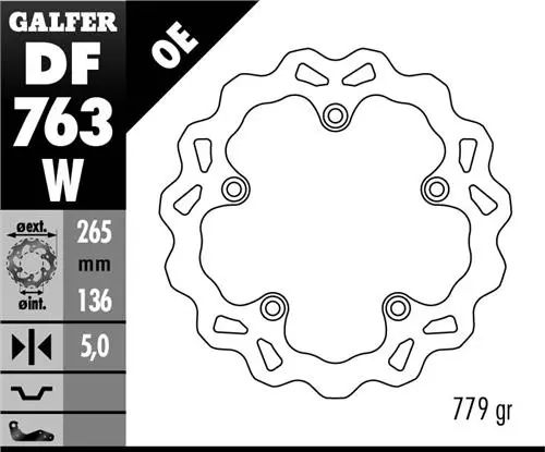 GALFER brzdový kotouč zadní BMW F 650GS 800/ K1200/ R1200 (265X136X5) (NG1045) WAVE (GALFER brzdový kotouč zadní BMW F 650GS 800/ K1200/ R1200)