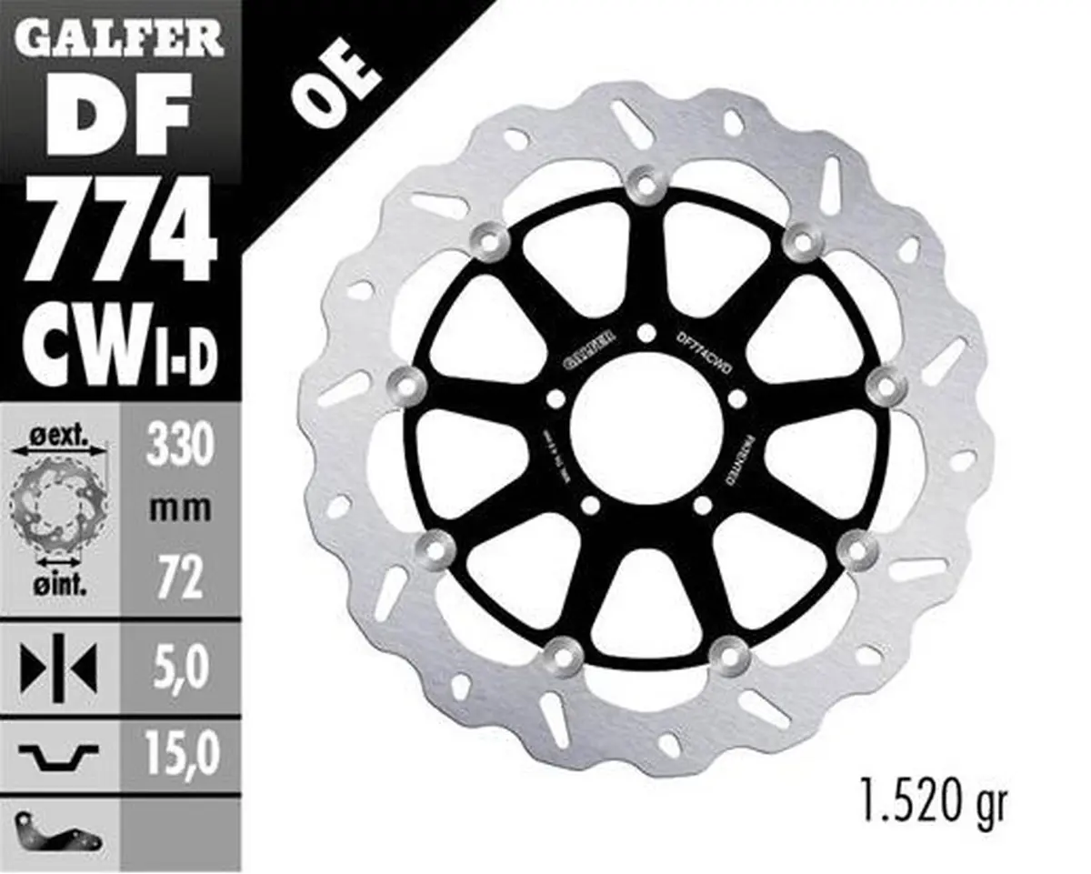 GALFER přední brzdový kotouč DUCATI 1098 07-08; 1198S/R 09-; 1103/1199/1299 PANIGALE 12-; MULTISTRADA 1103 V4 21-23 (pravý) (WAVE FLOATING)