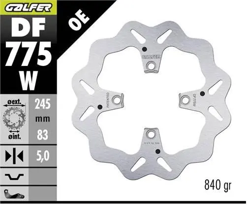 GALFER brzdový kotouč zadní DUCATI 1098 07-; PANIGALE 18-; STREETFIGHTER 09- (WAVE DISC) (245X83X5mm) (GALFER brzdový kotouč zadní DUCATI 1098 07-;)