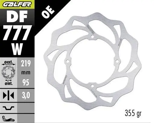 GALFER přední brzdový kotouč KTM SX 85 07-; XC 105 07-; SX 150 15-18; HUSQVARNA TC 85 14-20 (219X95X3mm) WAVE (GALFER přední brzdový kotouč KTM SX 85)