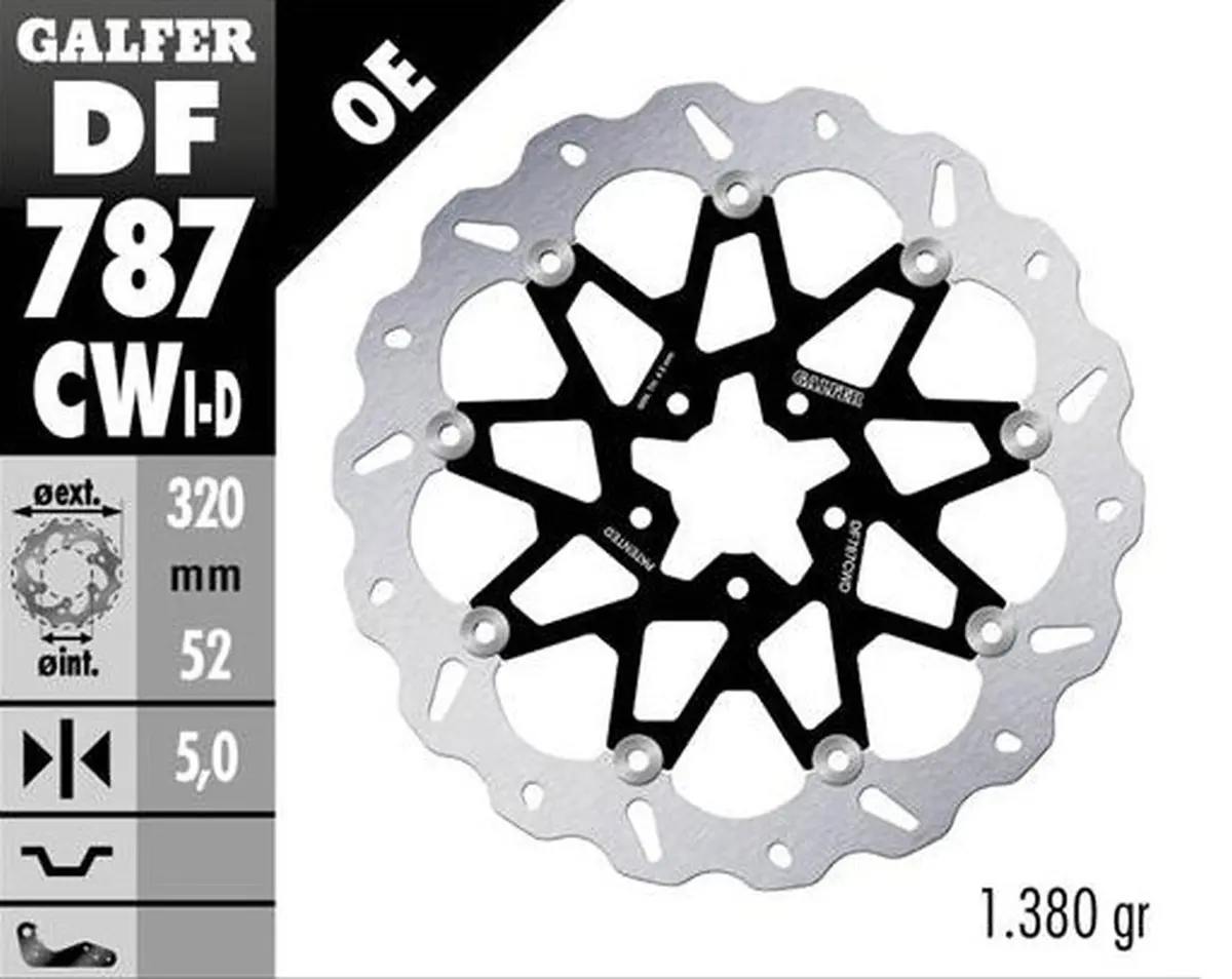 GALFER přední brzdový kotouč KTM 690 DUKE 12-16; 890 DUKE 20-23; HUSQVARNA 701 SVARTPILEM 18-19; VITPILEN 18-19 (pravý) (WAVE FLOATING) (320X52X5mm)