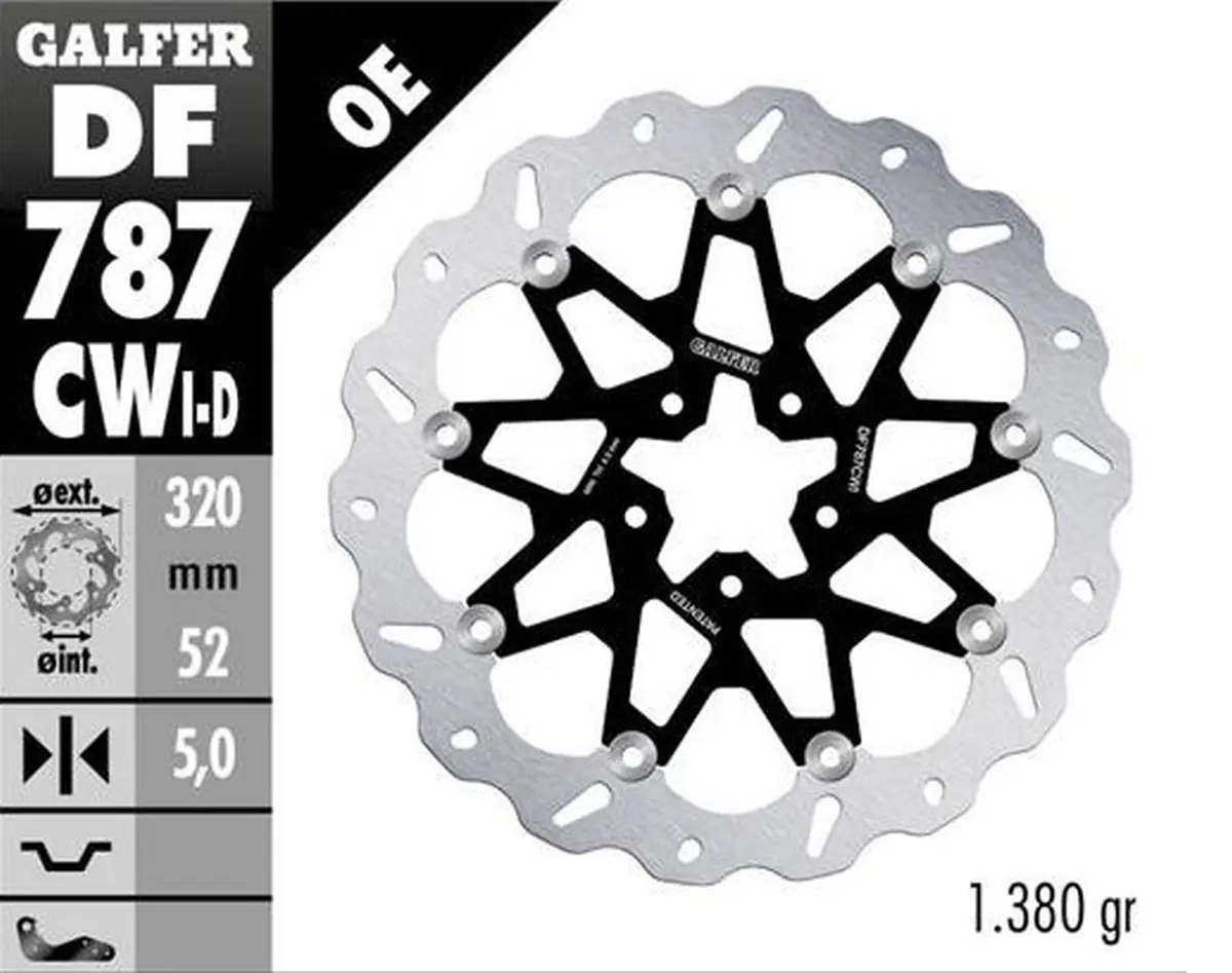 GALFER přední brzdový kotouč KTM 690 DUKE 12-16; 890 DUKE 20-23; HUSQVARNA 701 SVARTPILEM 18-19; VITPILEN 18-19 (levý) (WAVE FLOATING) (320X52X5mm)