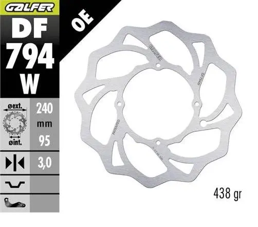 GALFER přední brzdový kotouč KTM SX 85 21-; HUSQVARNA TC 85 21-; GAS GAS MC 85 21- (240X95X3mm) WAVE ( )