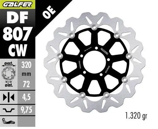 GALFER přední brzdový kotouč DUCATI DIAVEL 1200 11-; HYPERMOTARD 939/950 13-; MONSTER 796/797/821/1200 10-; MULTISTRADA 937/950/1200 10-; X DIAVEL