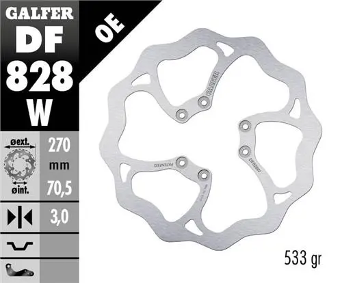 GALFER přední brzdový kotouč TM RACING EN 125/250/450/530 04-14, EN 125/300 15-21, MX 125-530 05- (270X70,5X3mm) (6X6,5mm) WAVE (GALFER přední)