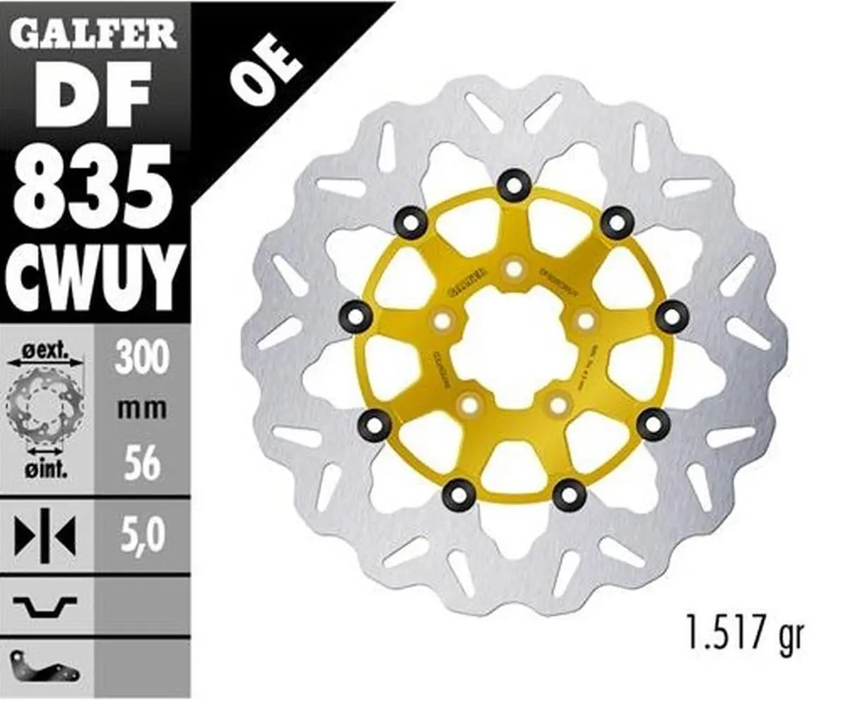 Brzdový kotouč přední GALFER DF835CWUY (GALFER brzdový kotouč přední HARLEY-DAVIDSON (300X56X5) plovoucí barva zlatá)