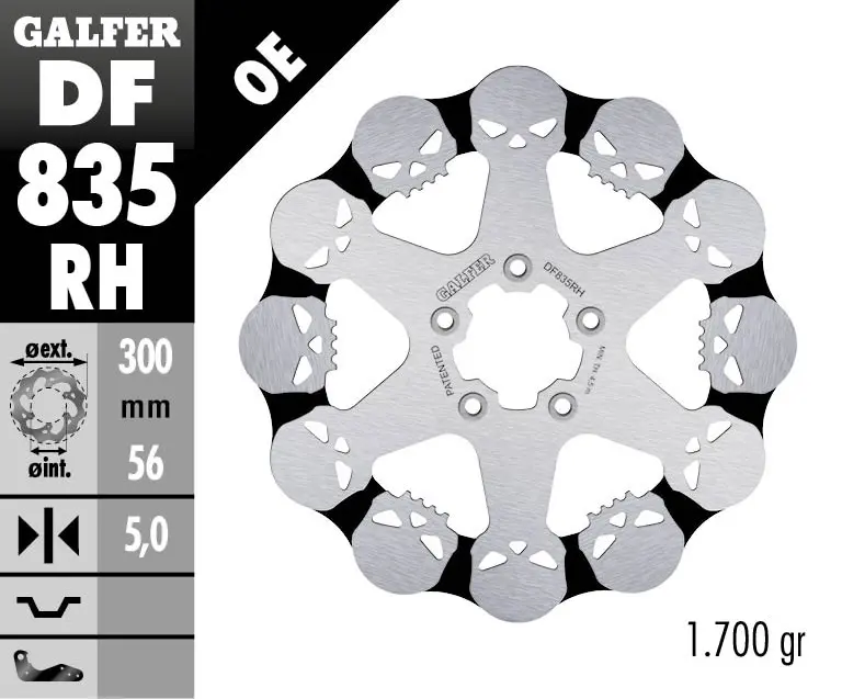 GALFER přední brzdový kotouč HARLEY-DAVIDSON (300X56X5) SKULL (motiv lebky) (GALFER přední brzdový kotouč HARLEY-DAVIDSON (300X56X5) SKULL (motiv)