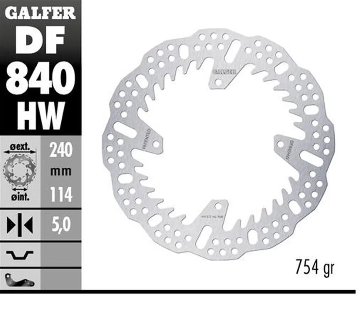 GALFER zadní brzdový kotouč TM EN/MX 125/144/250/300/450/ 530 15-24; 125/144 FI EN 24-; 250/300/450 FI EN 24- (240X114X5mm) SHARK ENDURO MX (GALFER)