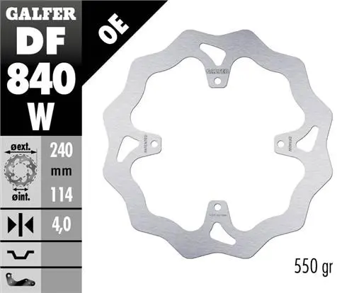 GALFER brzdový kotouč zadní TM RACING MX 125-530 15-21, EN 125-530 15-21, SMR 450/530/660 15- (240X114X4mm) (4X6,25mm) WAVE (GALFER brzdový kotouč)