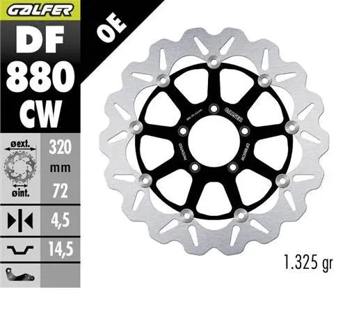 GALFER přední brzdový kotouč DUCATI 749/848/899/959/999 03-; MONSTER 1100 09; PANIGALE V2 955 21- (WAVE FLOATING) (320X72X4,5mm) (GALFER přední)